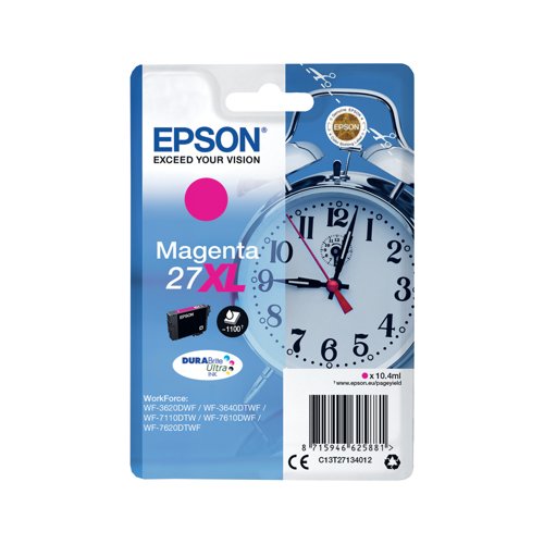 Epson 27XL Alarm Clock DURABrite Ultra Ink Cartridge High Yield Magenta C13T27134012