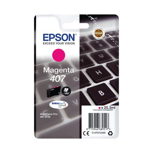 Epson 407 Keyboard DURABrite Ultra Ink Cartridge Magenta C13T07U340
