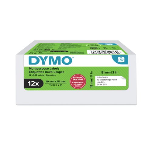 Dymo Multipurpose Labels 19x51mm 500 Labels (Pack of 12) 2234186