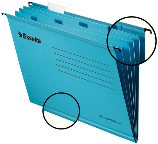 Esselte Pendaflex Foolscap Reinforced Suspension File Card V Base Blue (Pack 10) 93135