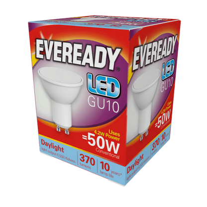 Eveready 4.7w GU10 6500k LED Bulb - Daylight 10,000 Hour Bulbs.