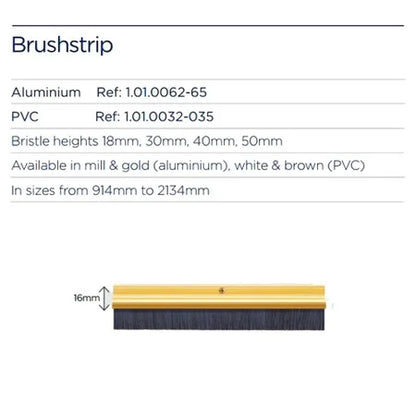 Door Brushstrip Draft Excluder 914mm Gold