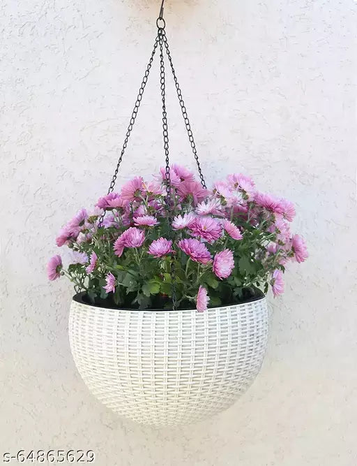 Fixtures Beige/Off White Rattan Effect Hanging Basket LARGE 25cm x 16cm