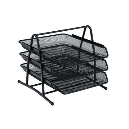5 Star Mesh Letter Tray 3 Tier Scratch Resistant Stackable Front Load Portrait Foolscap Black 288102
