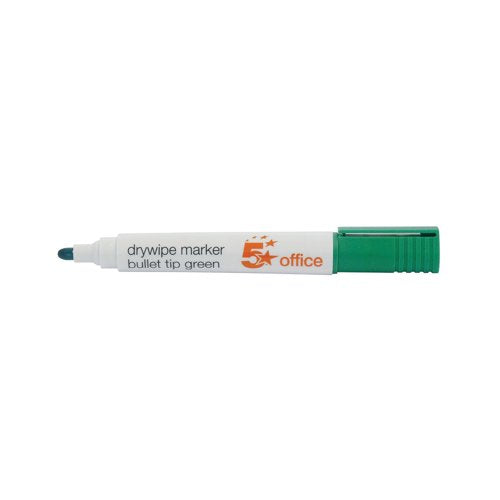 5 Star Drywipe Marker Bullet Tip Xylene/Toluene-free 3mm Line Green (Pack of 12) 296158