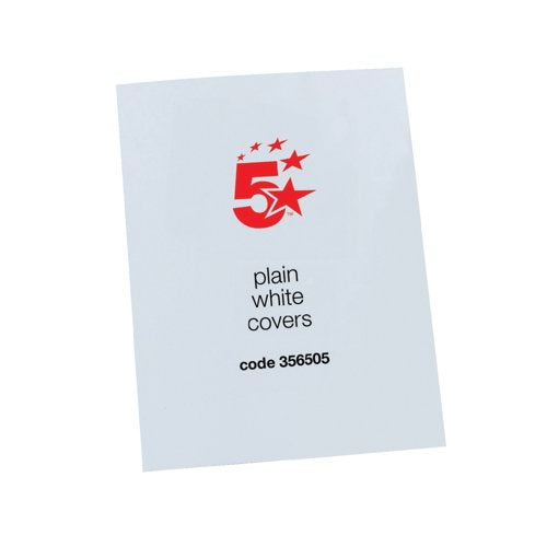 5 Star Binding Covers Plain A4 Gloss 250gsm White (Pack of 100) 356505