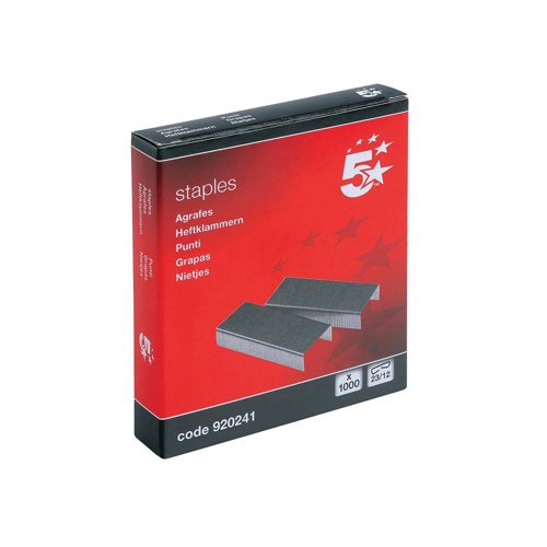 5 Star Staples Galvanised Steel Wire with a Chiselled Point 23/12 (Pack of 1000) 920241