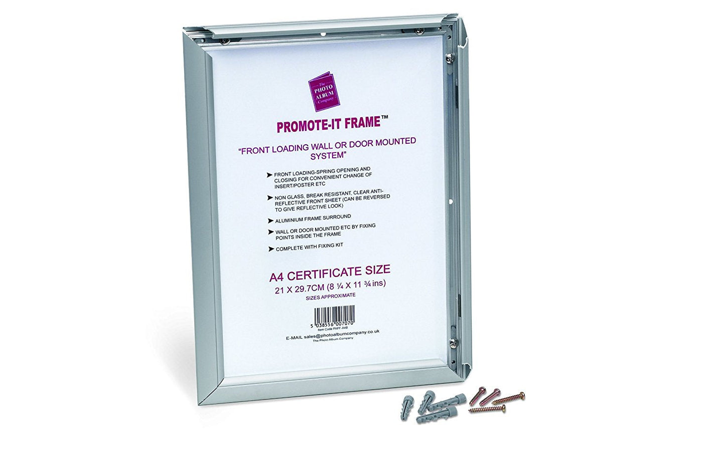 Photo Album Co Certificate/Photo Snap Frame A4 Aluminium Frame Plastic Front Silver - PAPFA4B