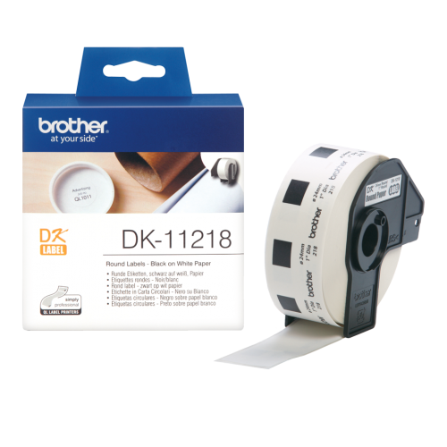 Brother Label Roll 24mm Round 1000 Per Roll Black on White DK11218