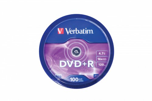 Verbatim DVD+R 16x Speed Spindle 4.7GB (Pack of 100) 43551