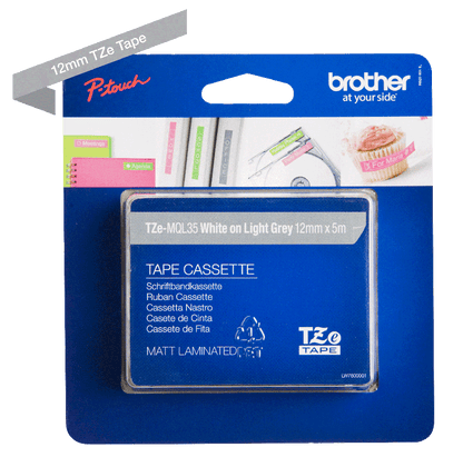 Brother White On Light Grey Label Tape 12mm x 5m - TZEMQL35