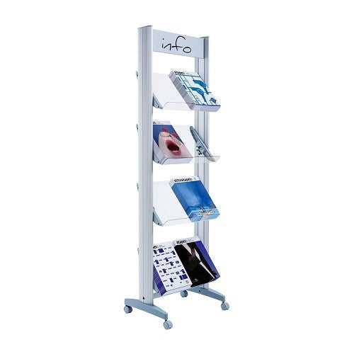 Fast Paper Mobile Literature Display 4 Shelves Grey - F8A4TT35
