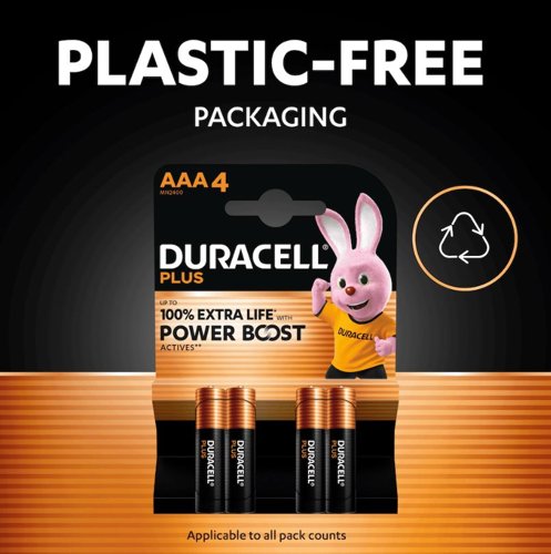 Duracell Plus AAA Battery Alkaline 100% Extra Life Power Boost (Pack of 16) 5010829+