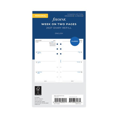 Filofax Refill Week To View Personal White 2027 27-68421