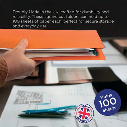 Exacompta Guildhall Square Cut Folder 315gsm Foolscap Orange (Pack of 100) FS315-ORGZ