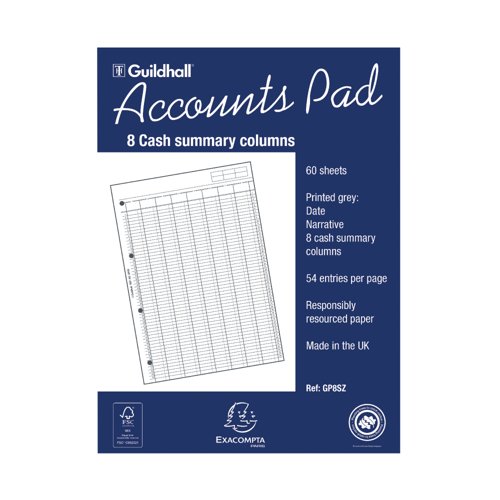 Exacompta Guildhall Account Pad 8-Column Summary A4 1589