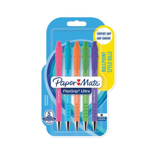 PaperMate FlexGrip Ultra Ballpoint Pen Medium 1.0mm Bright Barrel Black (Pack of 5) 2171853