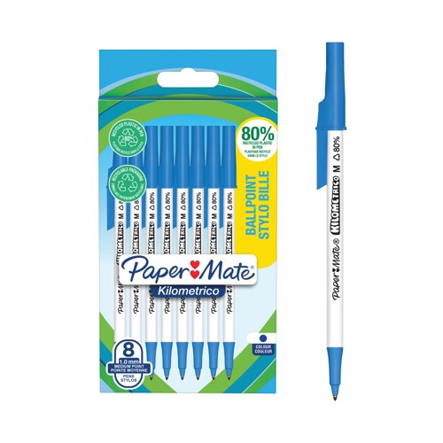 PaperMate Kilometrico Ballpoint Pen Medium 1.0mm Blue (Pack of 8) 2187679