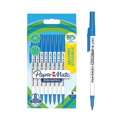 PaperMate Kilometrico Ballpoint Pen Medium 1.0mm Blue (Pack of 8) 2187679