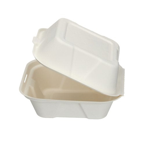 Go-Pak Bagasse Burger Box Square 6 Inch White (Pack of 500) D06001