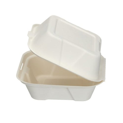 Go-Pak Bagasse Burger Box Square 6 Inch White (Pack of 500) D06001