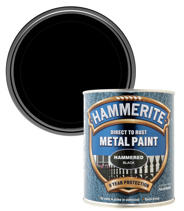 Hammerite Direct To Rust Metal Paint - Hammered Black Finish 250Ml