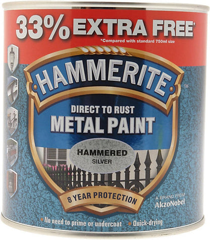 Hammerite 5158236 750Ml Metal Paint - Hammered Silver 33% EXTRA