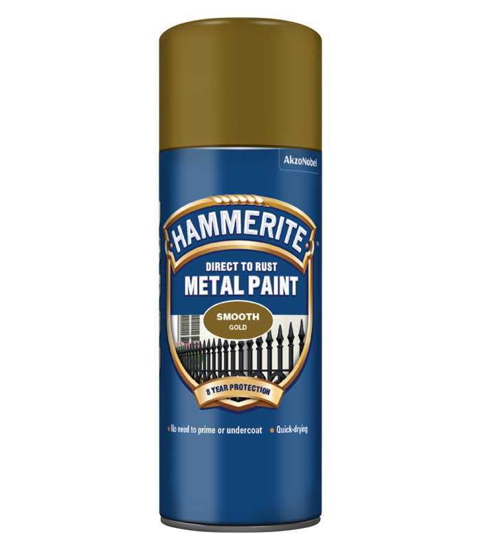 Hammerite Spray Paint for Metal | Direct to Rust Exterior Metal Paint | Smooth Finish | GOLD