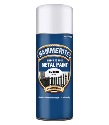 Hammerite Spray Paint for Metal | Direct to Rust Exterior Metal Paint | Smooth Finish | SILVER