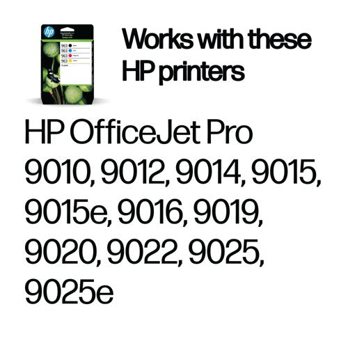 HP 963 Original Ink Cartridge 10.74/10.77/10.7/24.09-ml CMYK 4-pack 6ZC70AE
