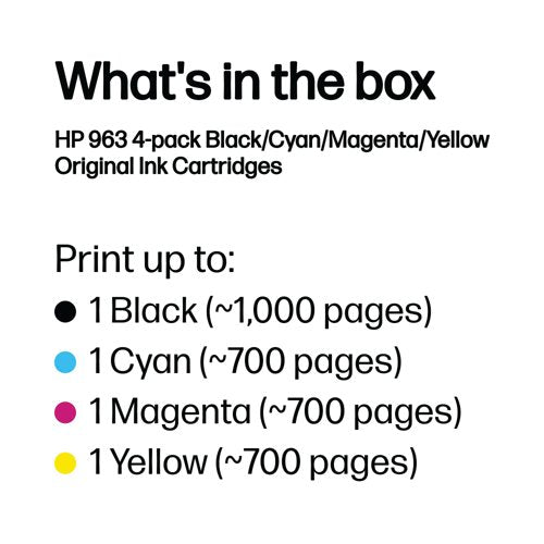 HP 963 Original Ink Cartridge 10.74/10.77/10.7/24.09-ml CMYK 4-pack 6ZC70AE