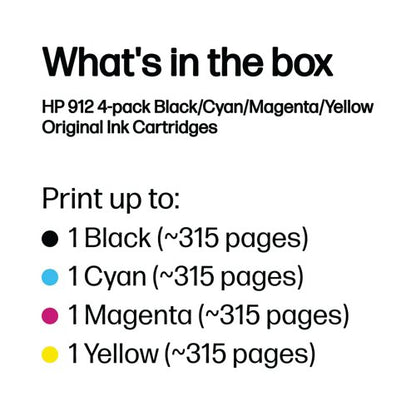 HP 912 Original Ink Cartridge 2.93/8.29-ml CMYK 4-pack 6ZC74AE