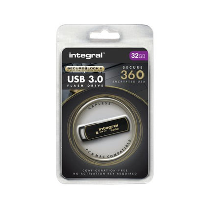 Integral Secure 360 Encrypted USB 3.0 32GB Drive IINFD32GB360SEC3
