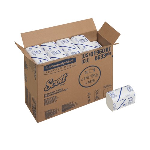 Scott Multi-Fold Hand Towels 1-Ply x175 Towels White (Pack of 25) 6633