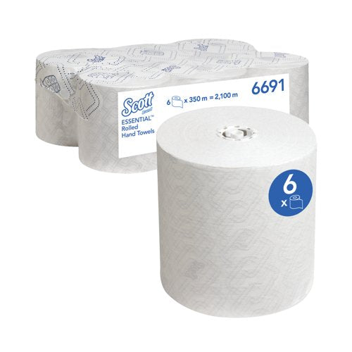 Scott Essential Paper Hand Towel Roll 1-Ply 350m White Pack of 6 6691