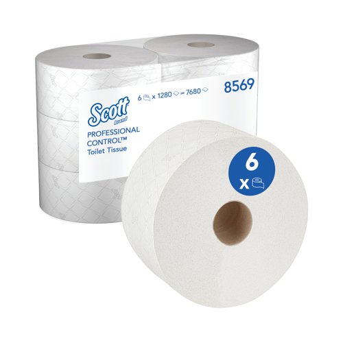 Scott Toilet Tissue Centrefeed Roll 2-Ply x1280 White Pack of 6 8569