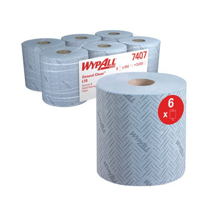 Wypall L10 Service/Retail Wiping Paper 1-Ply x500 Blue Pack of 6 7407