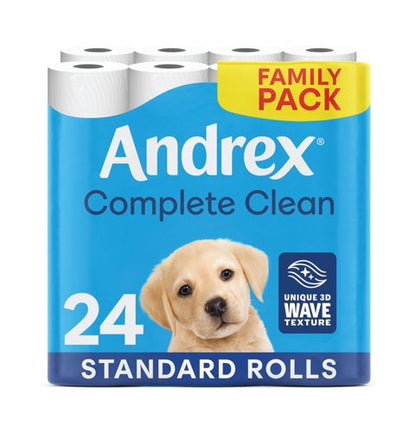 Andrex Complete Clean Toilet Roll 2-Ply 190 Sh/Roll Pack of 24 4970614