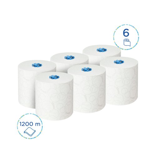 Kleenex Ultra Paper Towel Roll 2-Ply E-Roll 200m Long White Pack of 6