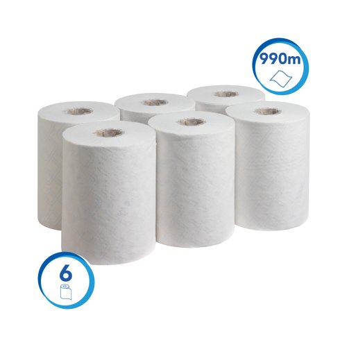 Scott Slimroll Paper Hand Towel Roll 1-Ply 165m White Pack of 6 6623