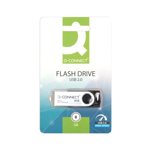 Q-Connect USB 2.0 Swivel 8GB Flash Drive Silver/Black KF41512