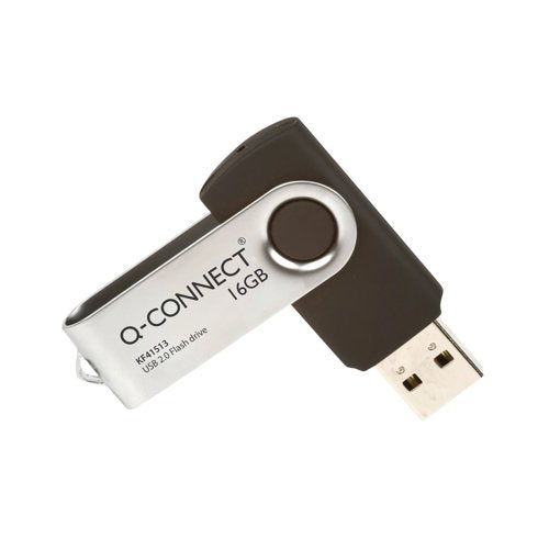 Q-Connect USB 2.0 Swivel 16GB Flash Drive Silver/Black KF41513