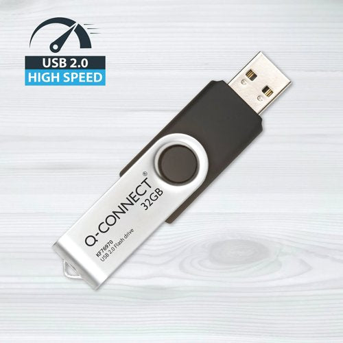 Q-Connect USB 2.0 Swivel 32GB Flash Drive Silver/Black KF76970