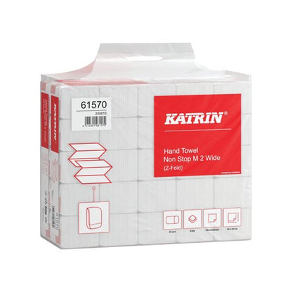 Katrin Z-Fold 2-Ply Paper Hand Towels Non Stop Medium Wide 160 Sheets 240x240mm (Pack of 25) 61570
