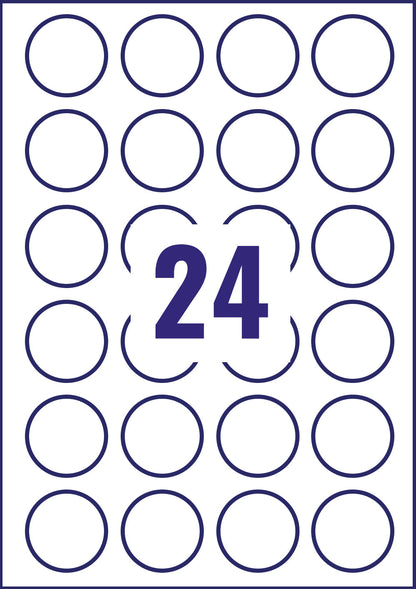 Avery Laser Label 40mm Diameter 24 Per A4 Sheet Crystal Clear (Pack 600 Labels) L7780-25