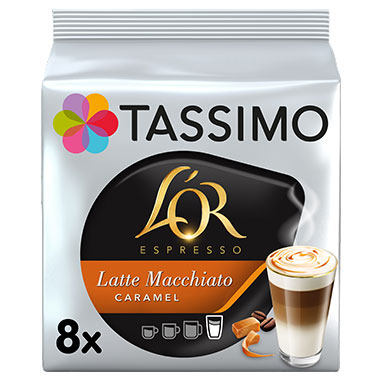 Tassimo L'OR Latte Macchiato Caramel Coffee Pods (Pack of 1, Total pods, 8 servings)