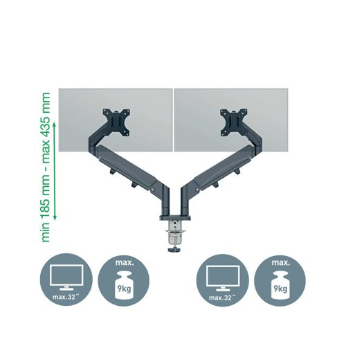Leitz Ergo Dual Monitor Arm Dark Grey 65370089