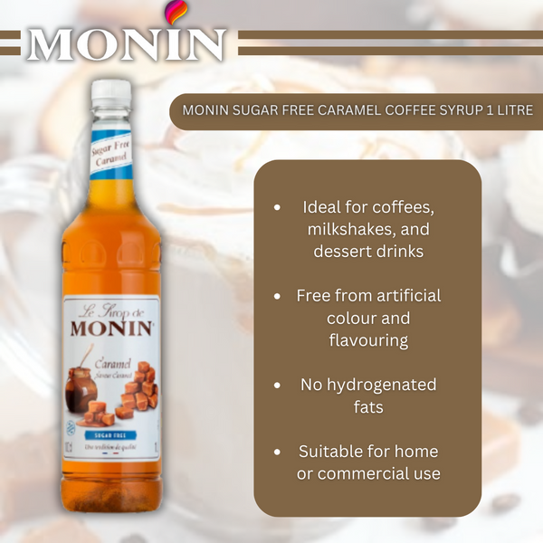 Monin Sugar Free Caramel Coffee Syrup 1 Litre (Plastic Bottle)