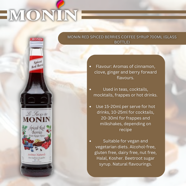 Monin Red Spiced Berries Coffee & Cocktail Syrup 700ml (Glass Bottle)