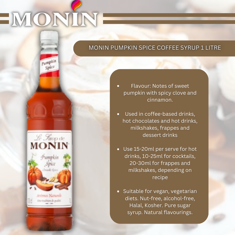 Monin Pumpkin Spice Coffee Syrup 1 Litre